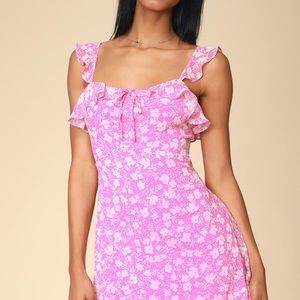 Lulu’s Livi Pink Floral Print Ruffled Skater Dress